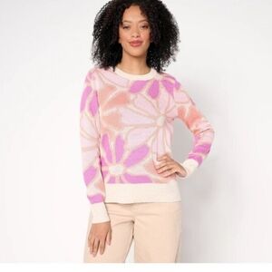 Anybody Sweater Pink Floral Spring Summer Preppy Beach Beachy Cottage Core Large